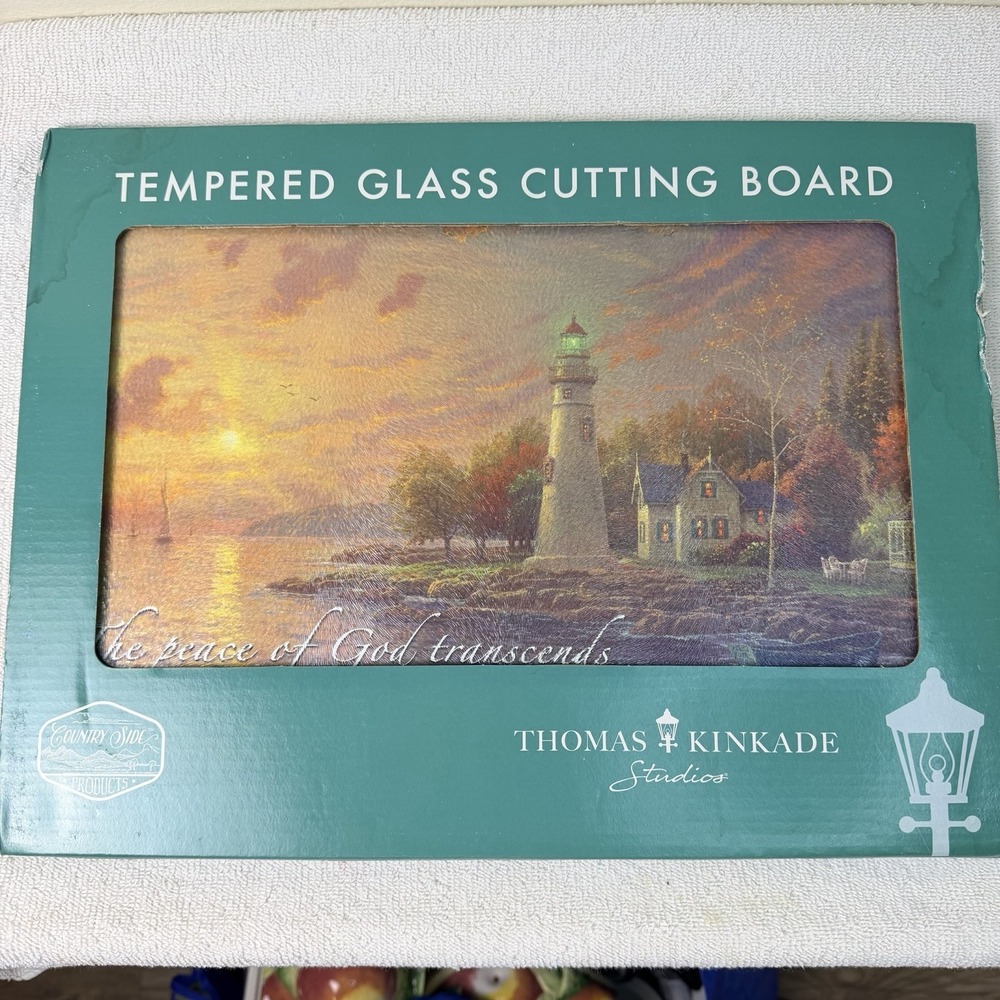 Thomas Kincaid Large 12x16 Tempered Glass Cutting Board Lighthouse Kitchen
